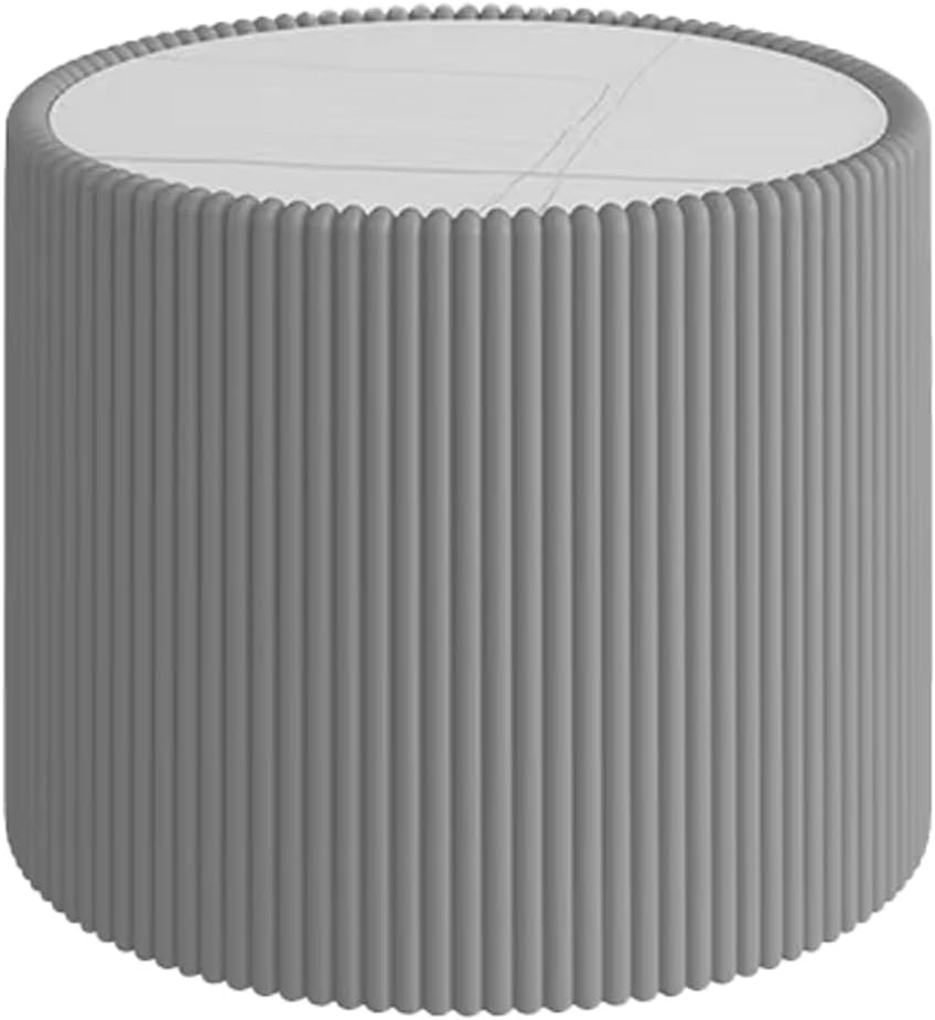 GDFStudio Modern Round Coffee Table, Luxury Sintered Stone Top Circle Side Table with PU Leather Drum Base, Creative Shape End Tables for Living Room Bedroom Tea Tables, Fully Assembled, Grey-Small