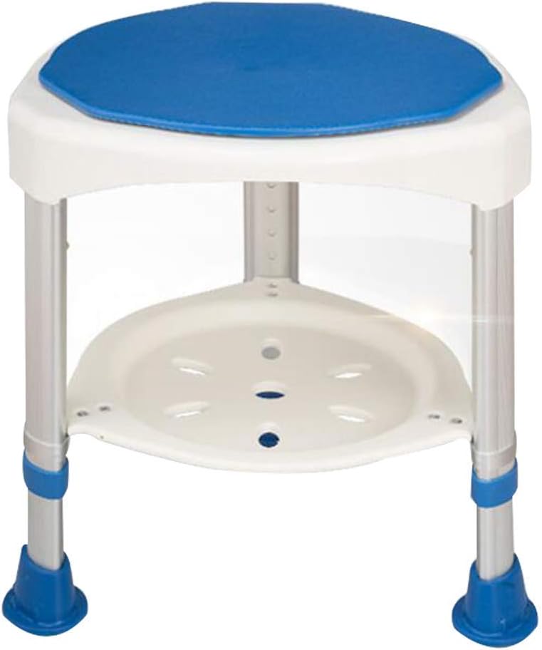 Rotating Rounded Bath Shower Stool with Swivel Seat and Removable Tray Portable Bathroom Seat Adjustable in 6 Height Disability Aid for Seniors Handicapped