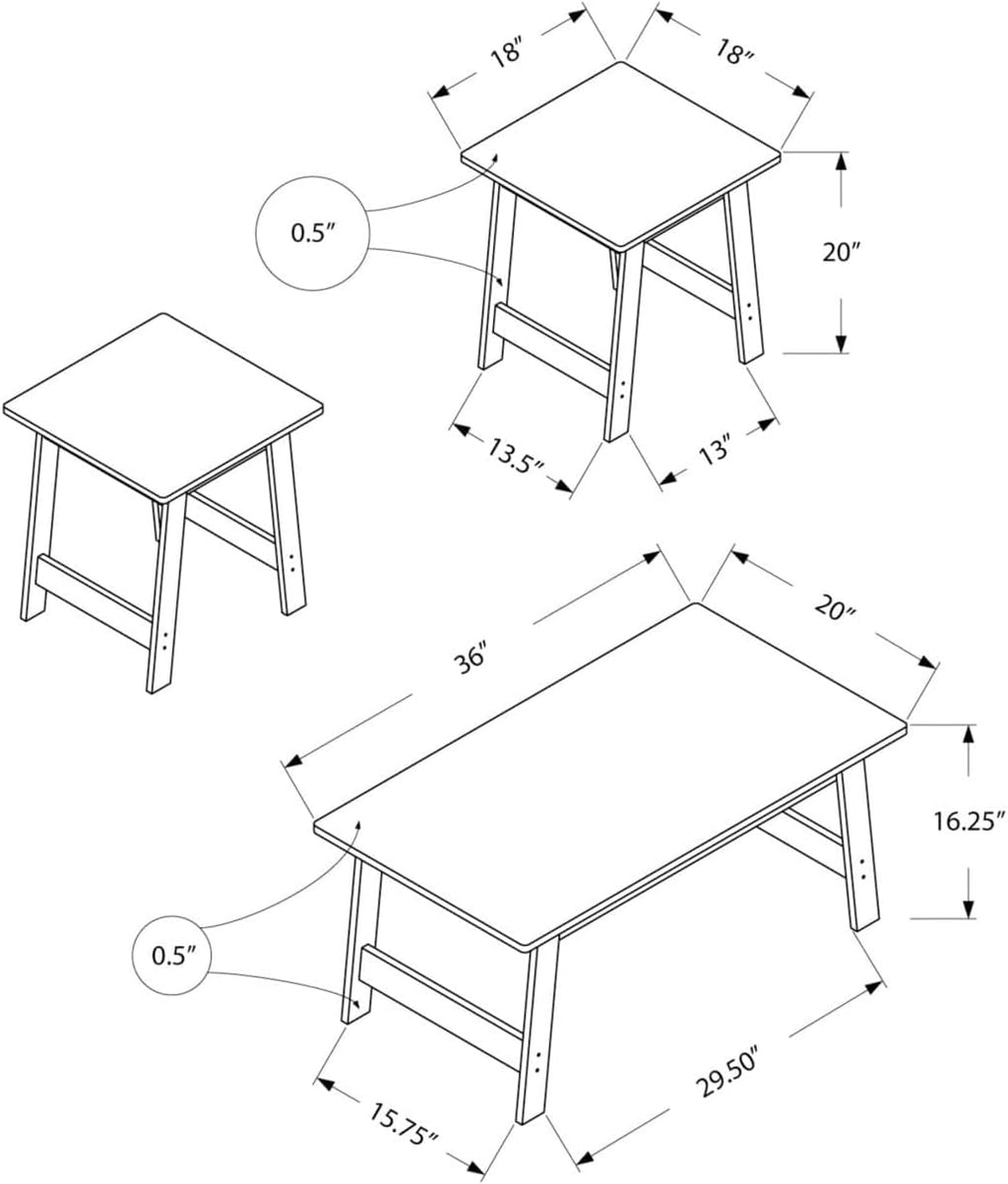 Pemberly Row 3-Piece Coffee Table Set, Gray Wood-Look Finish, Particle Board and Laminate, Includes Rectangular Coffee Table and 2 Square End Tables, Minimalist Design for Living Room or Small Spaces