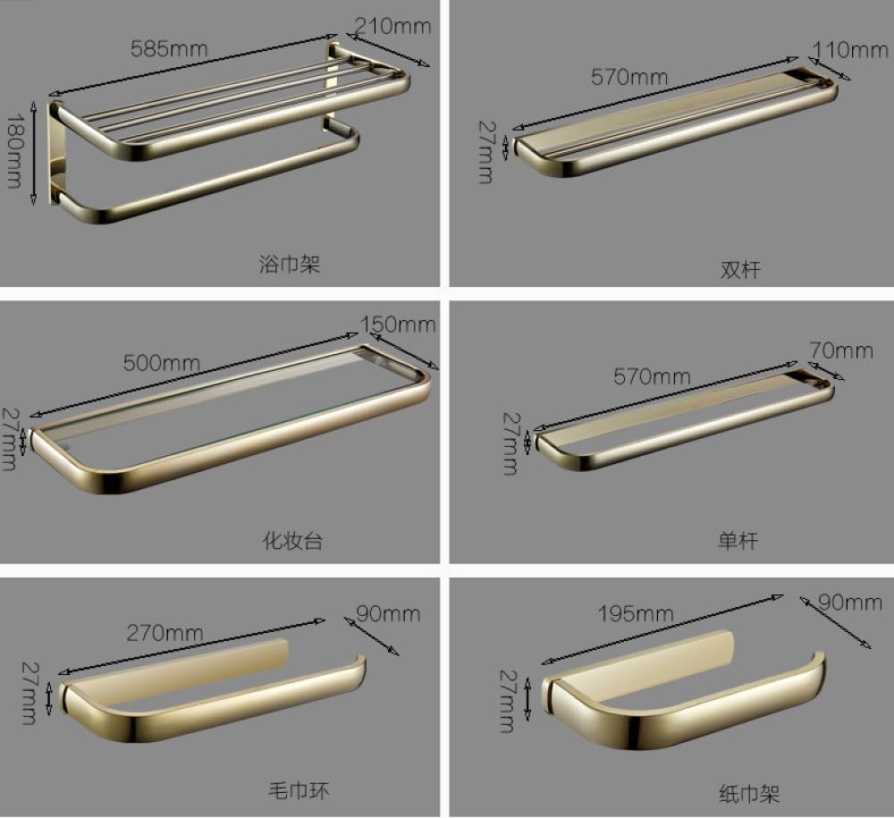 Full Copper Towel Rack Kit European Gold Bath Towel Holder Bathroom Towel Bar Shelving Hardware Bathroom Set,Single Bar1