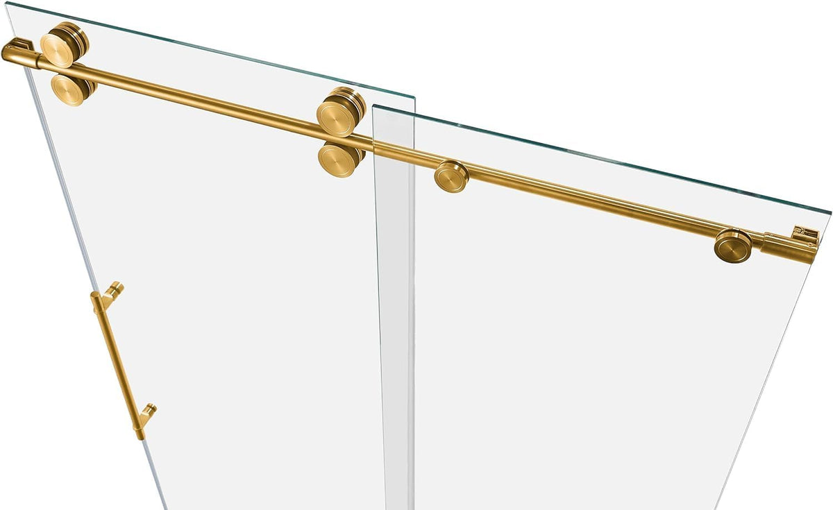 Montage 57.25-59' W x 78' H Euroglide Frameless Shower Door with 3/8' Clear Tempered Glass (Satin Gold/Satin Brass)