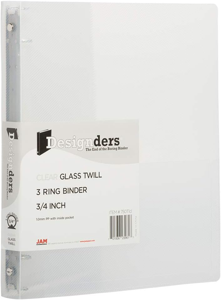 JAM PAPER Plastic 0.75 inch Binders - Clear 3 Ring Binder - Bulk 36/Pack