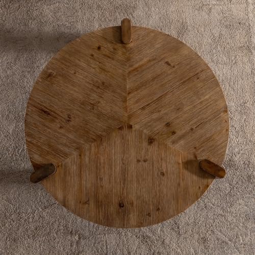 36.61'' Round Coffee Table Wood, Modern Unique Farmhouse Wooden Circle Coffee Table Contemporary Vintage Rustic Center Table Retro Tea Table for Living Room, Office, Apartment, Natural