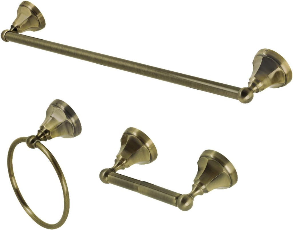 Kingston Brass BAK4181148AB Metropolitan 3-Piece 24-Inch Towel Bar Bathroom Accessory Set in Antique Brass