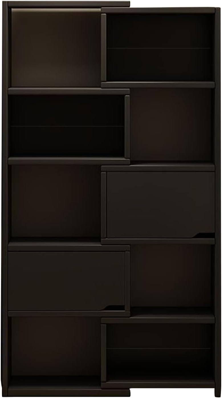 Wooden Expandable 3-in-1 Bookcase, Adjustable Width Wooden Bookshelf with 5-Tier Storage, Convertible Corner & Straight Shelf Organizer, Space-Saving Display Rack for Livi Black 23.6? × 11.8? × 68.5