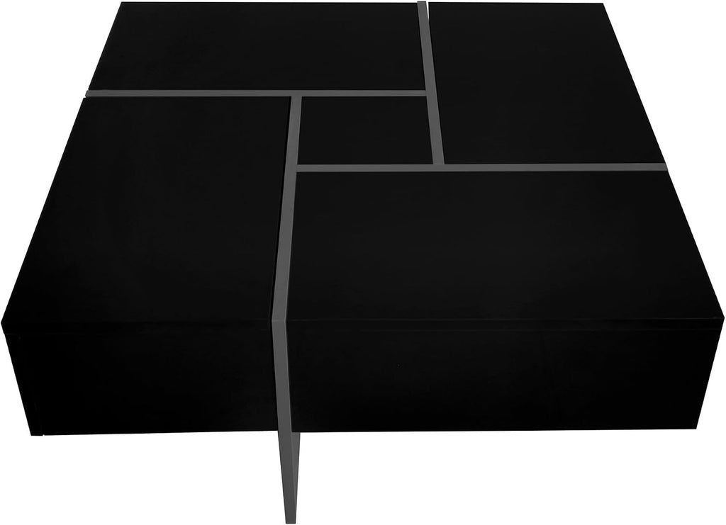 31.5' Black Square Coffee Table with 4 Hidden Storage Compartments, UV High-Gloss Design Wooden Center Table Cocktail Table for Living Room