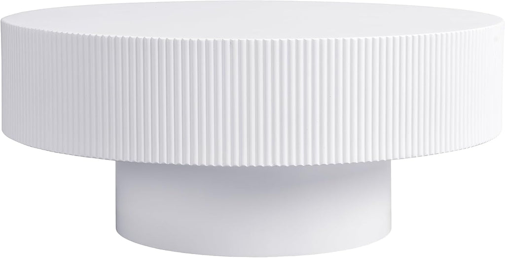 Round 31.5' Coffee Table with 6.8' Thick Tabletop,Modern Drum End Table,Minimalist Fluted Center Table with Sturdy Base for Living Room,Elegant Easy Assembly,White