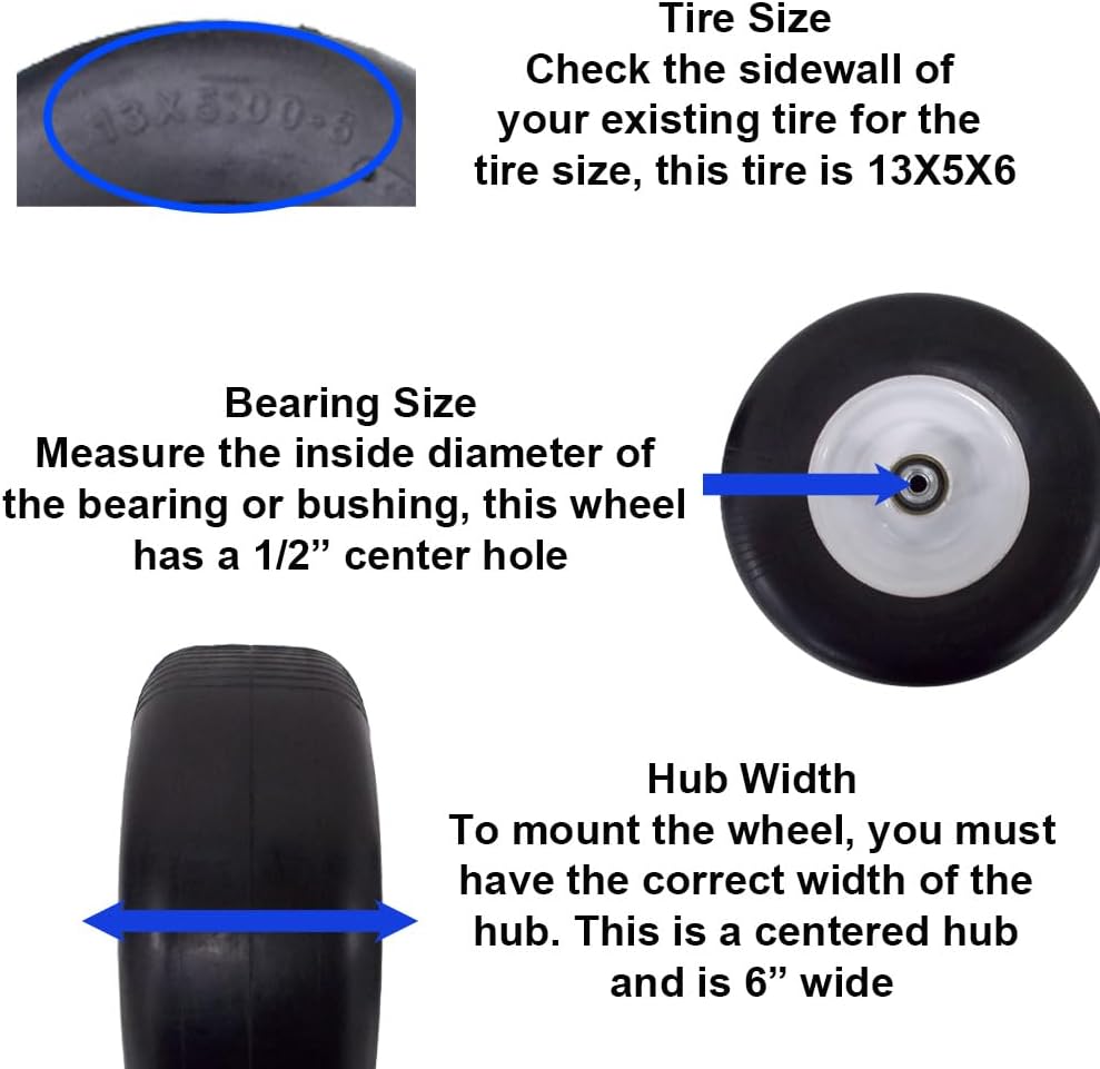 2 Pack 13x5x6 White No Flat Front Solid Tire Puncture Proof Fits Exmark Mowers Matching The Following part Numbers 1-632250, 1-634662 109-9126 - 103-3051 - 126-5360