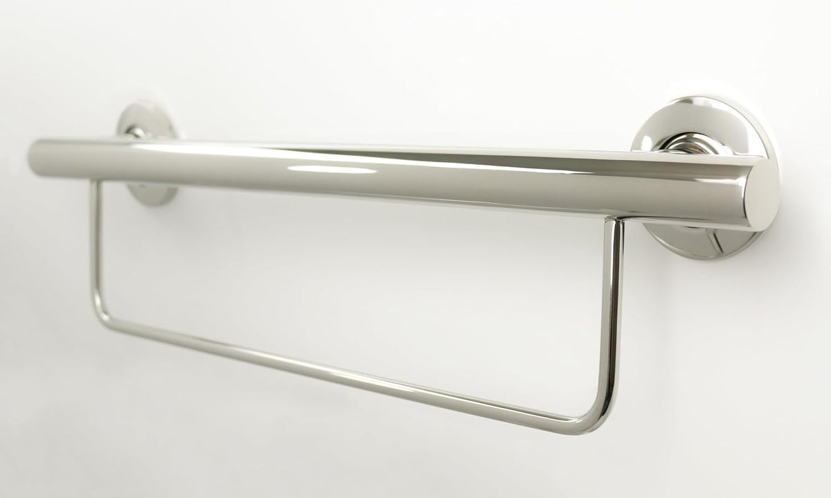 24' Designer Newport Wall Mount Bathroom Shower Grab Bar with Towel Bar, Polished Finish