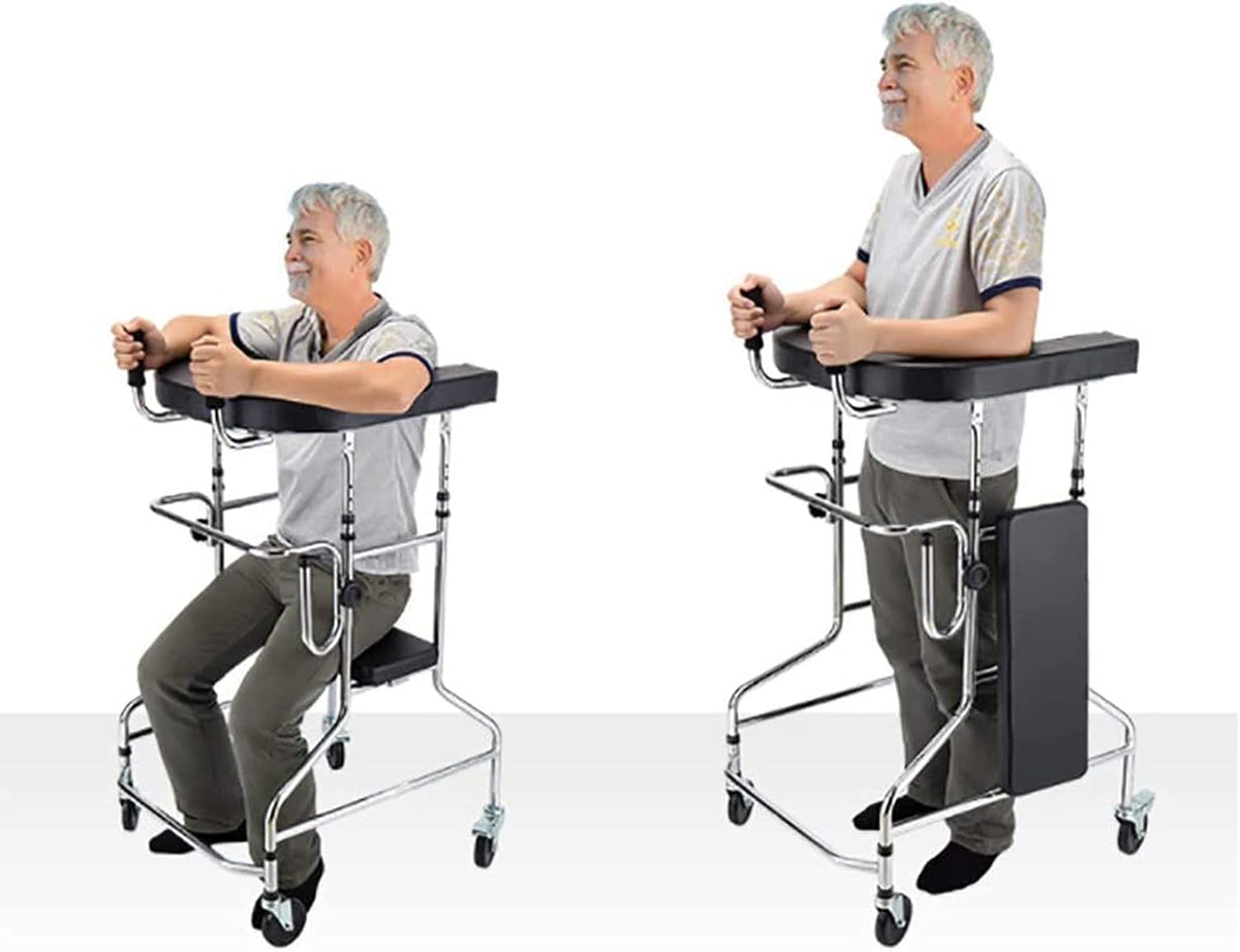 Upright Walker, Walking Aids for Seniors Stand Up Folding Rollator Walker Loading Capacity 100kg with Padded Armrests，10 Steps Height Adjustable (Size : A)