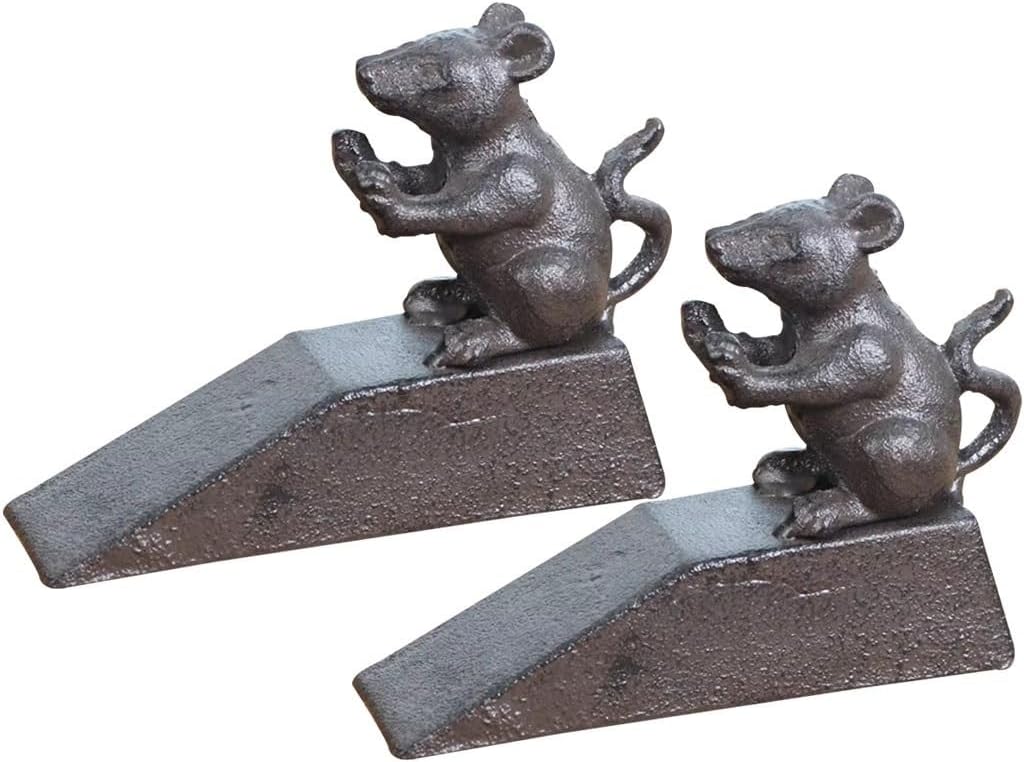 Door Stop Stopper Holder Mouse Design Cast Iron,Industrial Style Animal,Funny Rust Finish,Avoid Drilling Hole