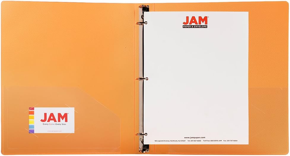 JAM PAPER Plastic 1 inch Binders - Orange 3 Ring Binder - Bulk 24/Pack