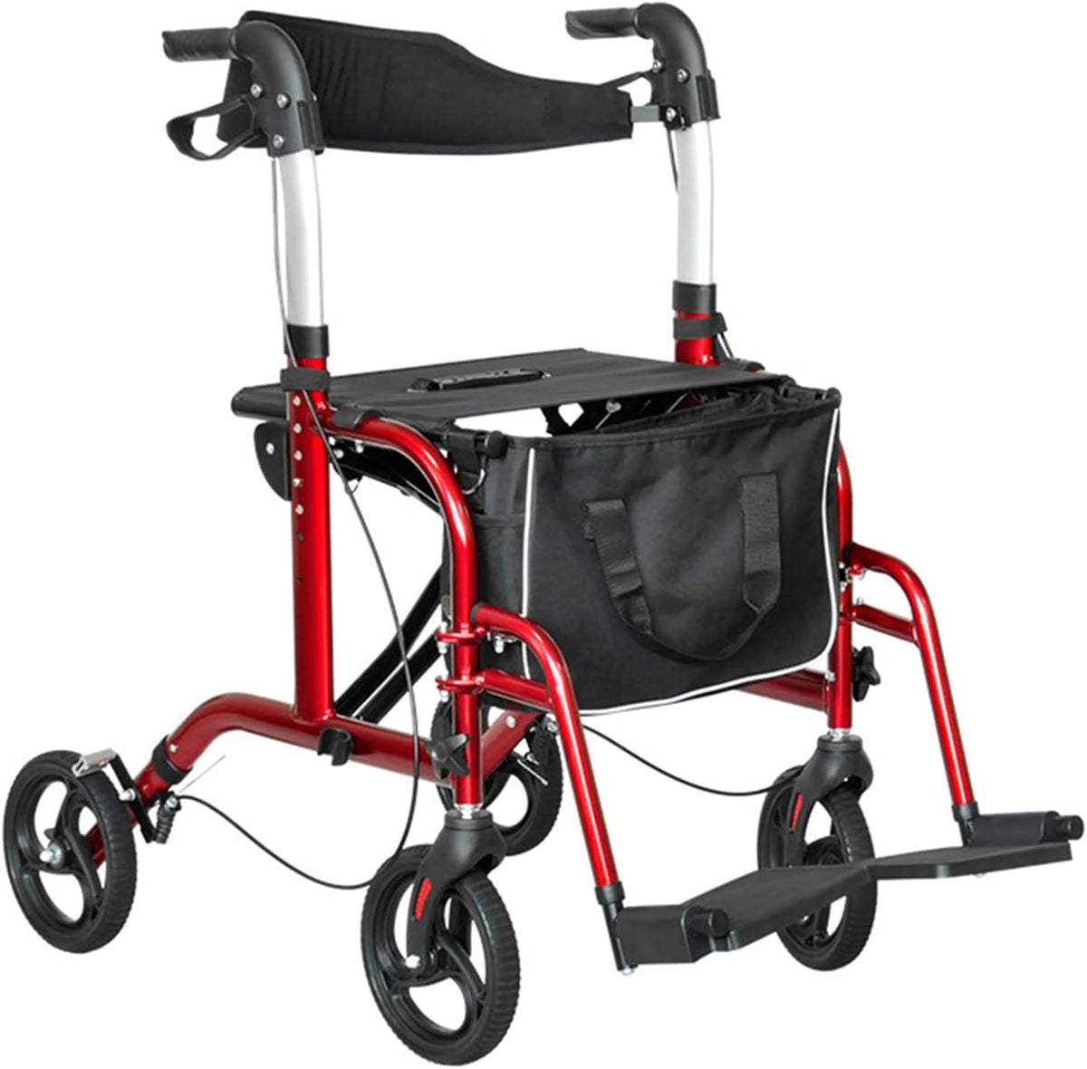 Mobility Walker for Seniors Lightweight Wheel Rollator, Folding Four Wheel Mobility Walker Disability Aids with Seat,Back Support, Basket, Carry Bag,Red