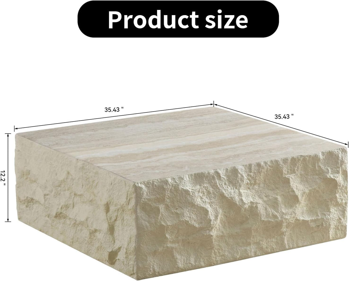 LKTART Square Coffee Tables for Living Room, Imitation Stone Fiberglass Center Table Modern Aesthetic Coffee Table for Office,Apartment,No Need Assembly