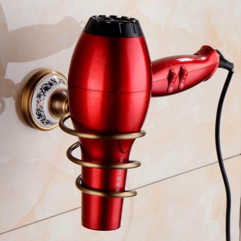 Brass Bronze Bath Towel Hook Paper Towel Toilet Brush Holder Antique Blue and White Porcelain Bathroom Hardware Accessories Set,Hair Dryer Rack