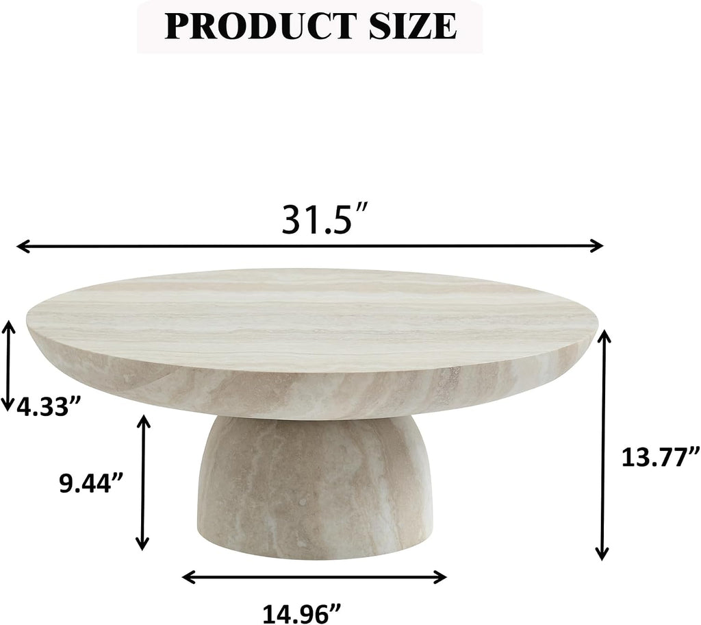 31.5' Round Coffee Table for Living Room, Modern Circle Faux Marble Table with Pedestal‌ Base, Drum Center Table, Living Room Furniture for Apartment, Small Space（Mars,31.49'）