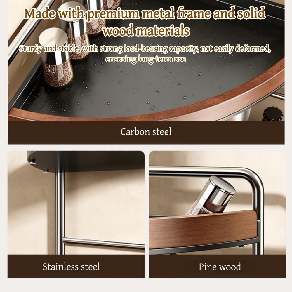 Corner Spice Rack with Metal Frame, Vintage 2-Layer Seasoning Organizer, Countertop Spice Organizer, Multifunctional Corner Shelf for Kitchen or Dining Room