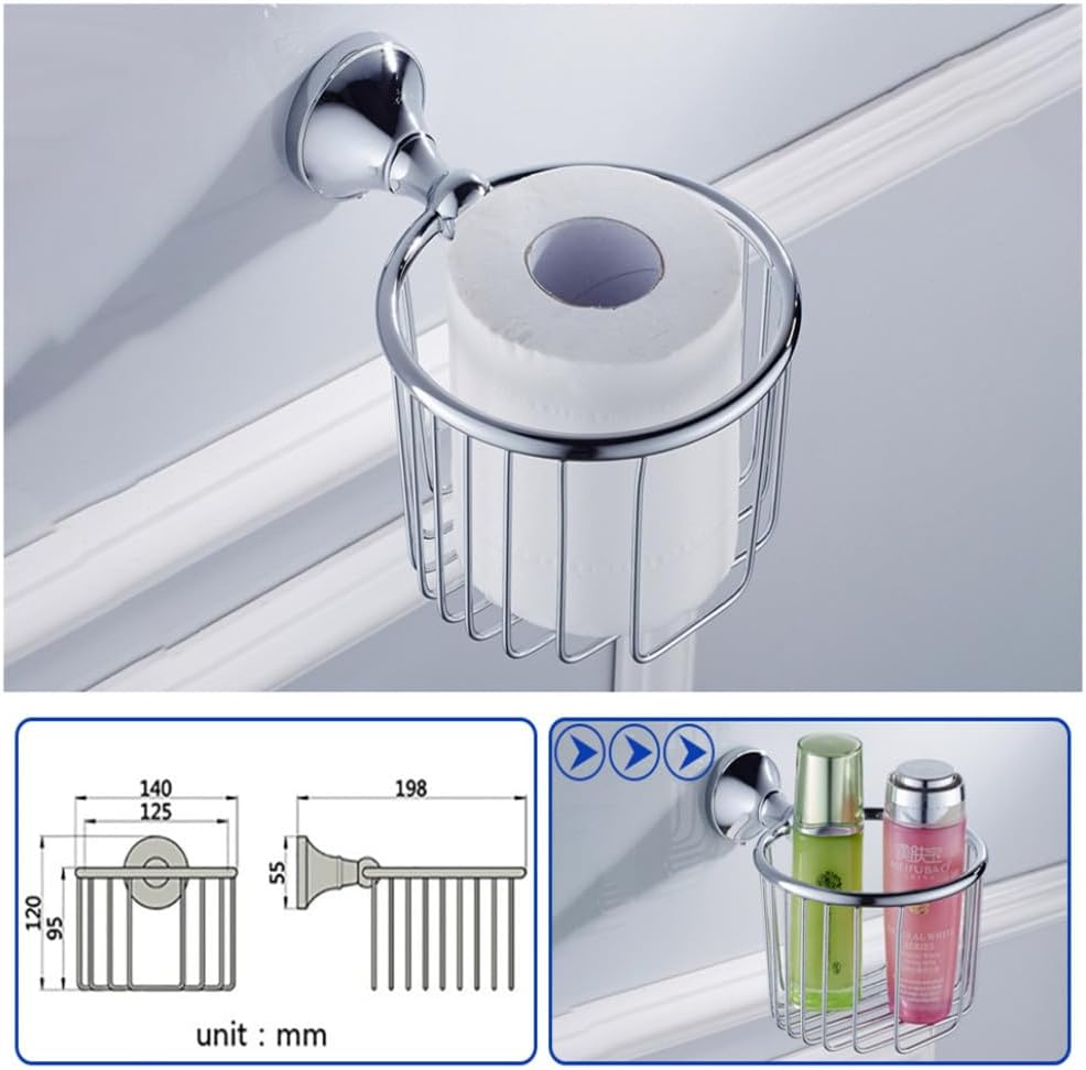 Chrome Bathroom Hardware Set Brass Chrome Double Towel Bar Toilet Brush Shelf WC Paper Roll Holder for Bathroom Accessories Set,Paper Basket
