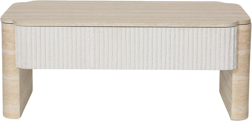 39' Lift Top Coffee Table with Hidden Storage, Faux Marble Lift Pull Up Tabletop for Living Room, Modern Wooden Rectangular Coffee Table, Beige Mars Pattern