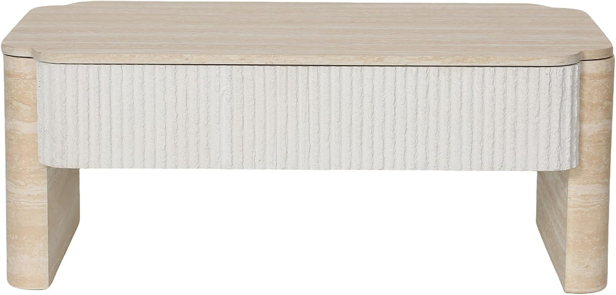 39' Lift Top Coffee Table with Hidden Storage, Faux Marble Lift Pull Up Tabletop for Living Room, Modern Wooden Rectangular Coffee Table, Beige Mars Pattern