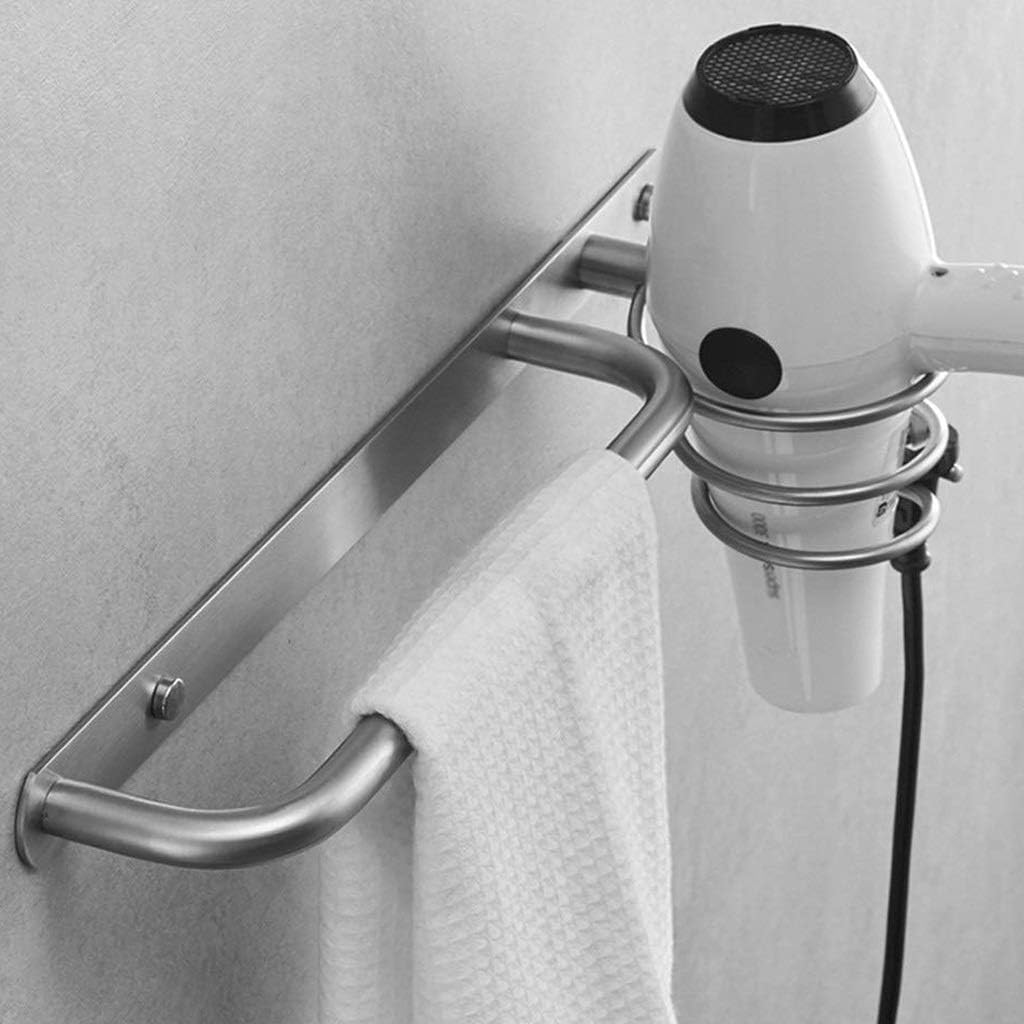 Generic Towel Bar with Hair Dryer Holder，Towel Rack Hanger Holder Organizer，Wall Mounted Shelf Decoration