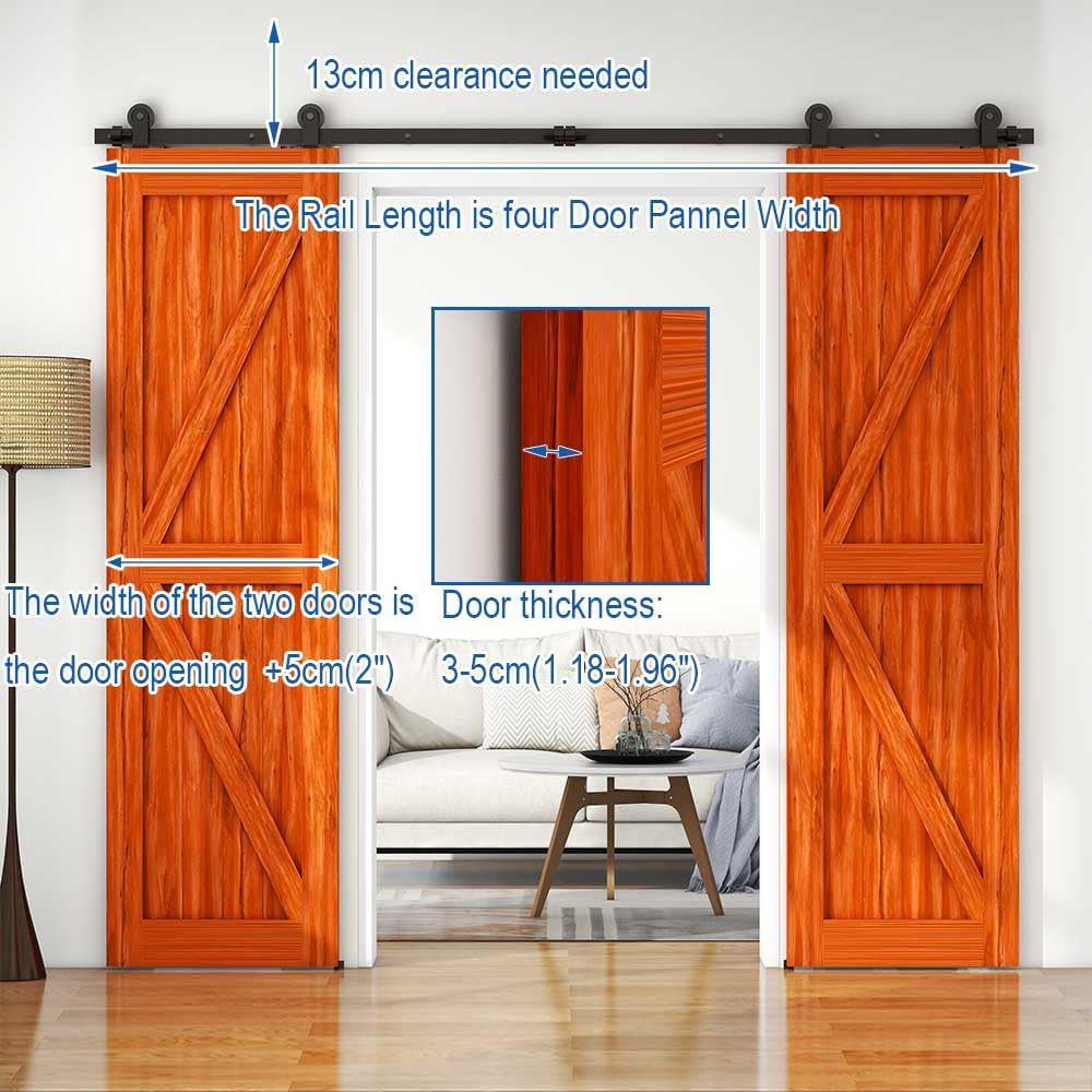 11FT Sliding Barn Door Hardware Kit，for 33' Width Double Door, Top Mount Roller, Matte Black