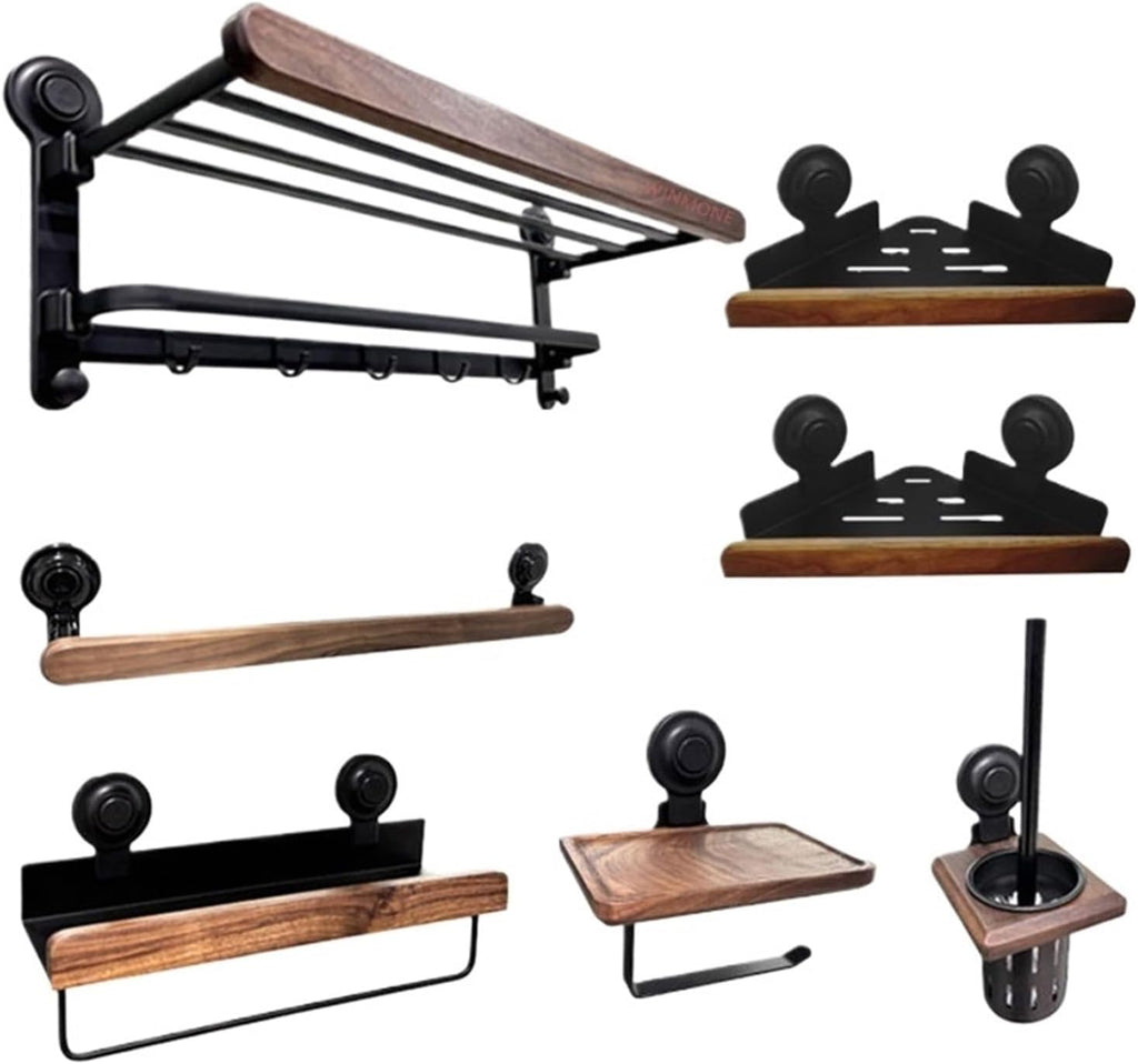 Suction Cup Wooden Walnut Folding Bath Towel Rack Bathroom Toilet Accessories Wall-Mounted Storage Shelf Hardware Sets(Roll Paper Holder)