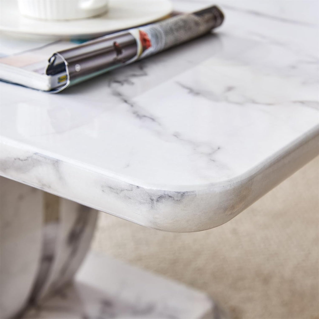 LKTART Rectangle Coffee Table for Living Room, Imitation Marble Coffee Tables with Storage, Modern Stable Base Center Tea Table for Dining Room Small Space Apartment (43.3''L×22.4''W-White)