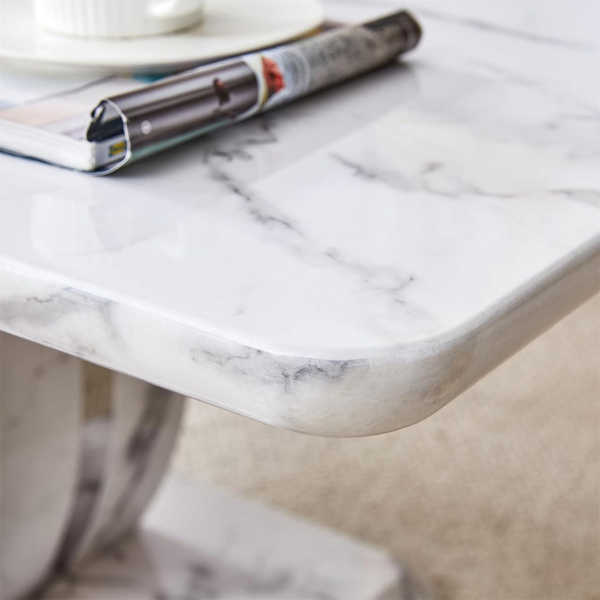 LKTART Rectangle Coffee Table for Living Room, Imitation Marble Coffee Tables with Storage, Modern Stable Base Center Tea Table for Dining Room Small Space Apartment (43.3''L×22.4''W-White)