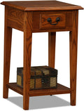Haven Ridge Solid Wood Square Side Table with Drawer and Shelf, Medium Oak Brown, Perfect for Living Rooms, Bedrooms, and Small Spaces – Leick Home, 9041-MED