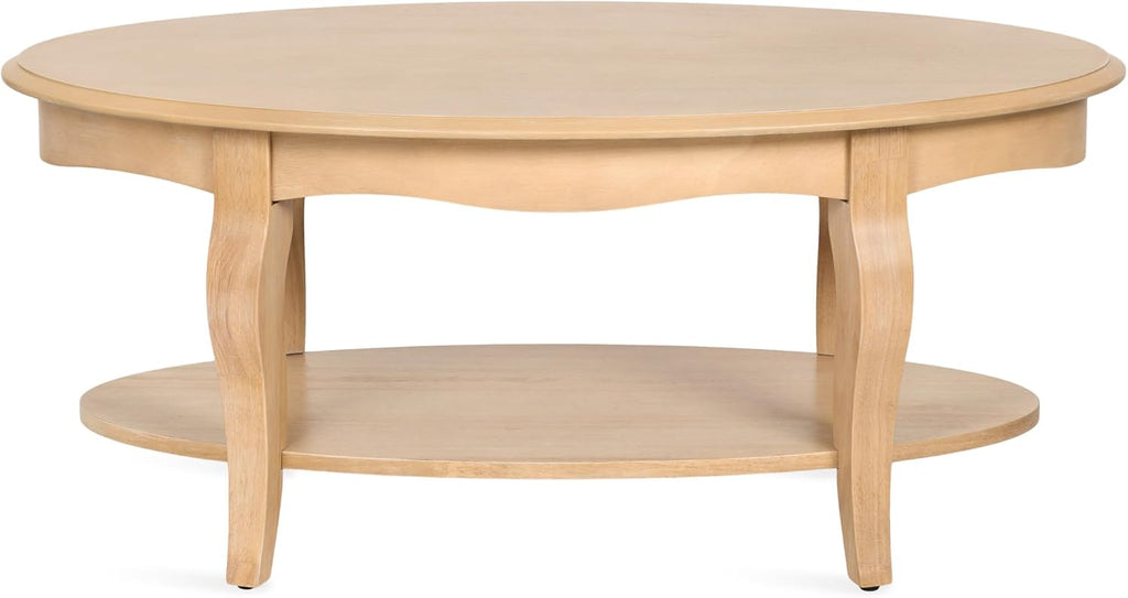 Kate and Laurel Sutherlin Vintage Tiered Oval Coffee Table, 42 x 22 x 19, Light Natural, Traditional Two-Tier Oval Living Room Table with Storage for Use as Useful Home Decor Option