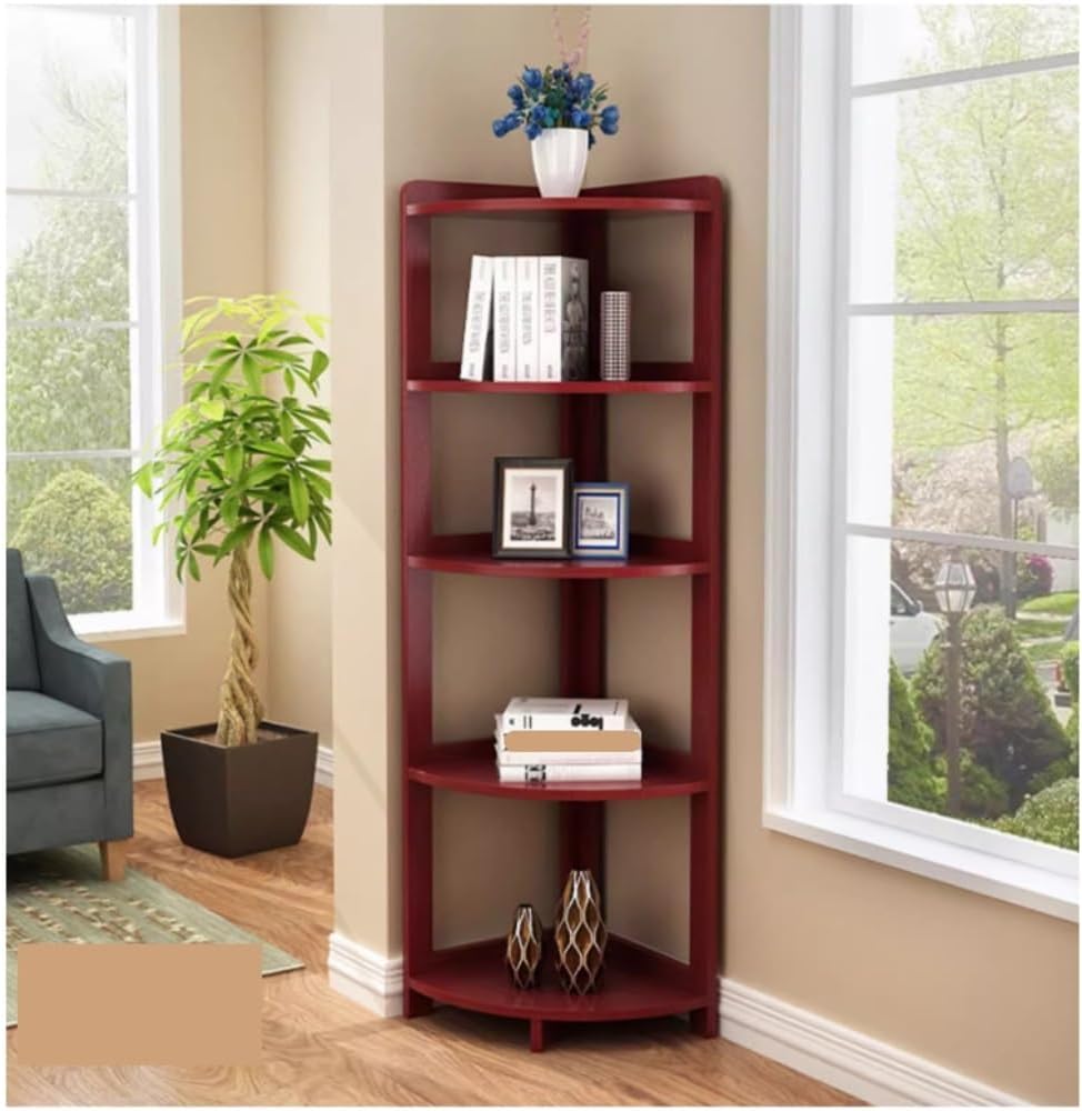 Wall Corner Bookshelf, 5-Tier Corner Shelf Wooden Corner Bookshelf Corner Stand Display Plant Flower Corner Bookcase for Living Room Corner Shelf Plant Stand(B)