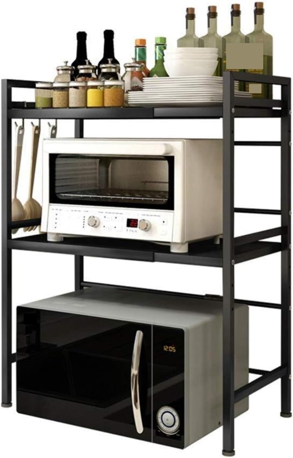 Microwave Stand 2 Layer Microwave Stand Kitchen Shelves Rack Floor Retractable Adjustable Oven Rice Cooker Storage