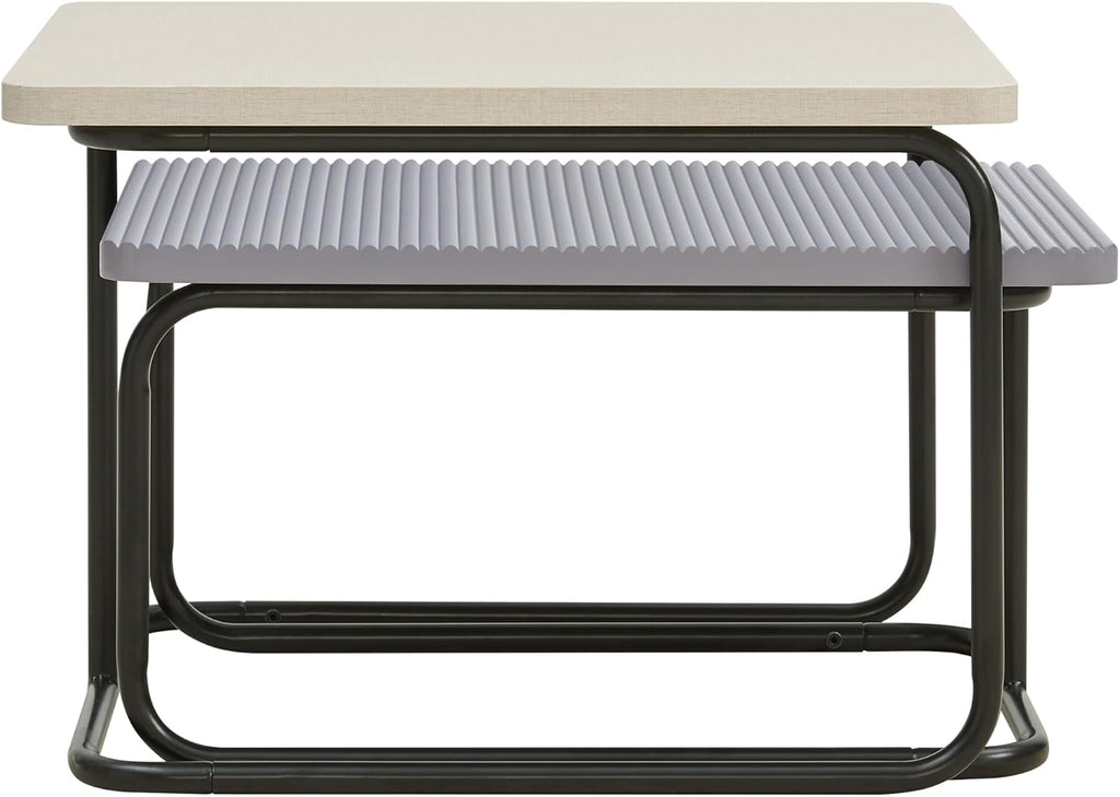 Furniture of America Chaya Modern Square Nesting Coffee Table Set of 2, Two-Tone Wood Design with Sled Base for Living Room, Bedroom, Office, Cream Weave & Grey