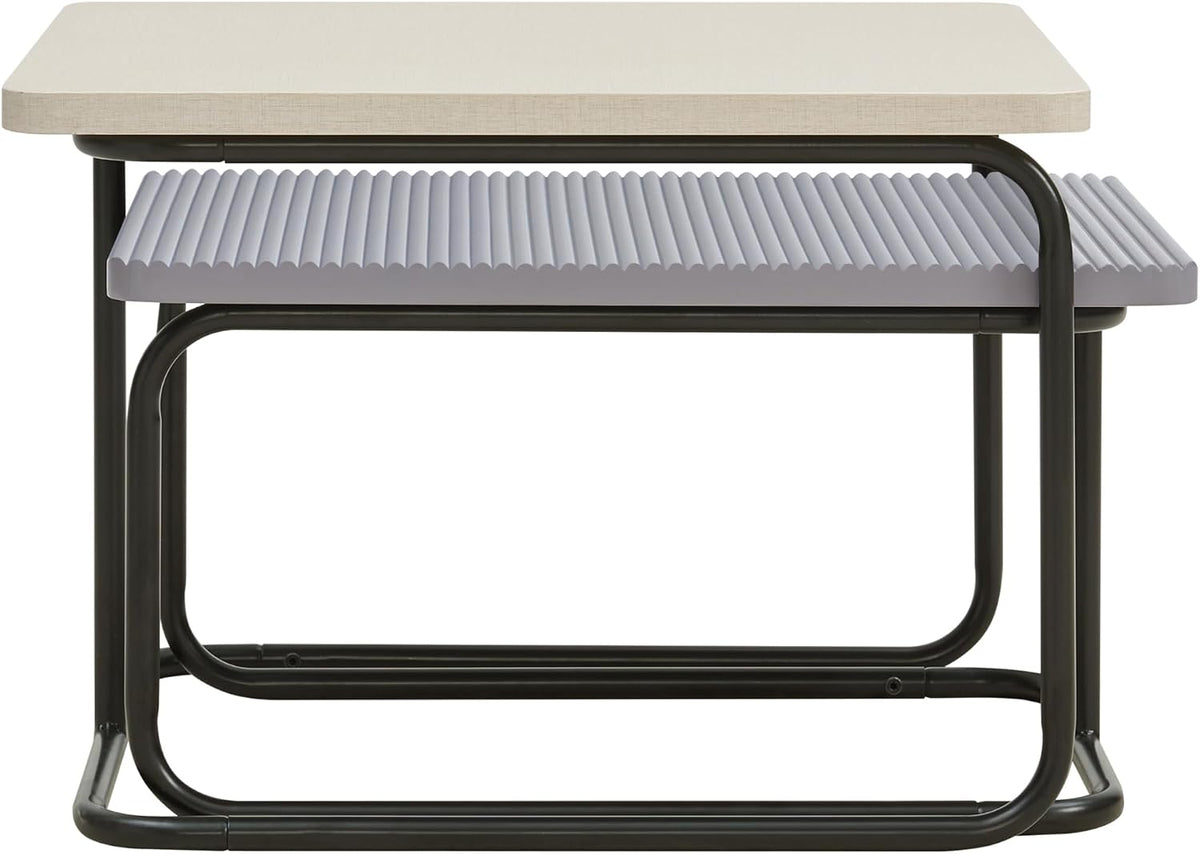 Furniture of America Chaya Modern Square Nesting Coffee Table Set of 2, Two-Tone Wood Design with Sled Base for Living Room, Bedroom, Office, Cream Weave & Grey