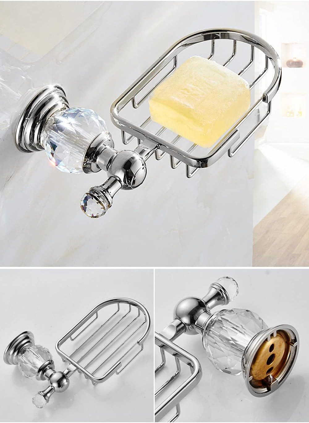 Bathroom Hardware Set Crystal Bath Towel ShelfSliver Chrome Towel Bar Toilet Brush Holder Robe Hook