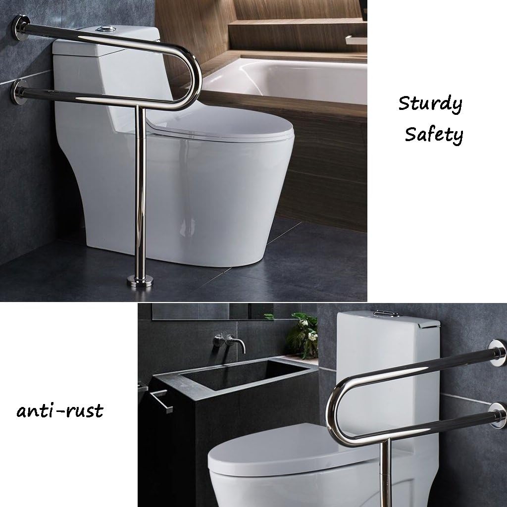 Grab Bar Stainless Steel U Type Grab Rails Anti-Slip Polished Chrome Safety Support Rail Straight Handrails Disability Aid Hold for Toilet/Shower Bathroom,