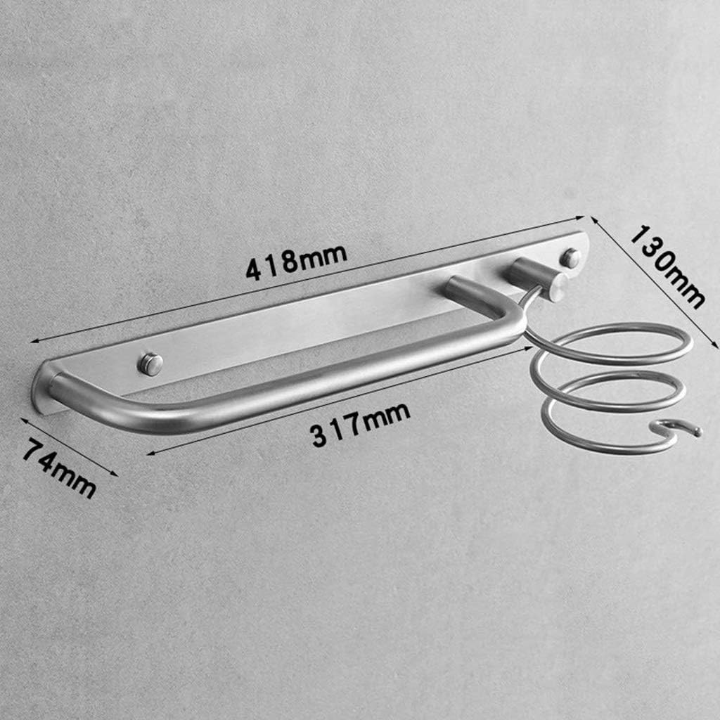Generic Towel Bar with Hair Dryer Holder，Towel Rack Hanger Holder Organizer，Wall Mounted Shelf Decoration