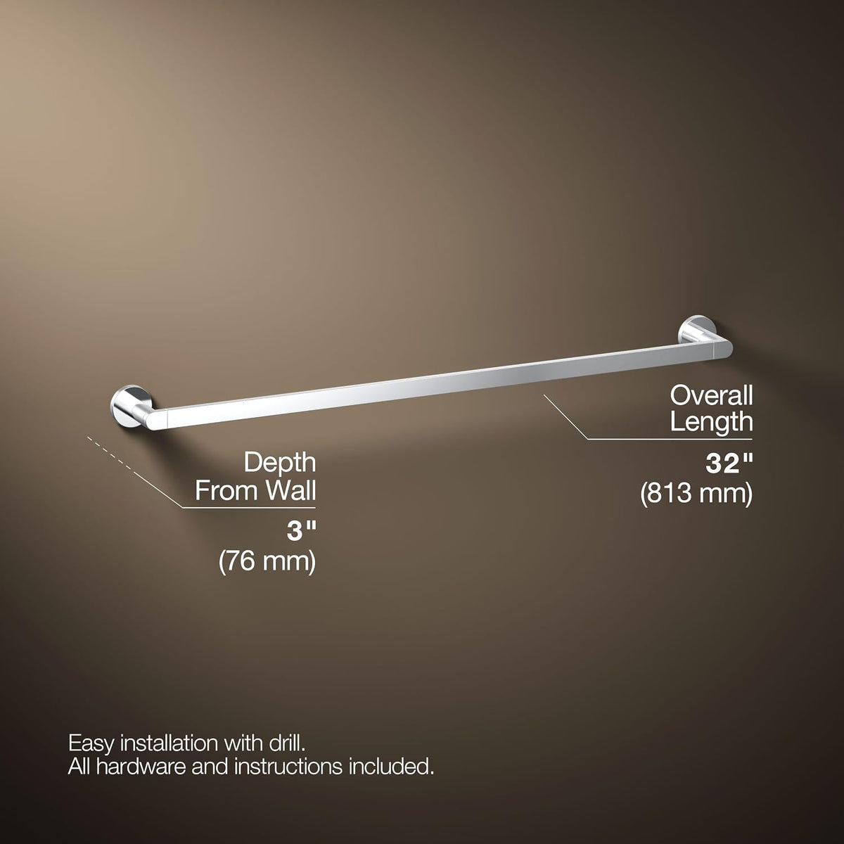 Kohler 73143-CP Composed® 30' Towel bar, Polished Chrome