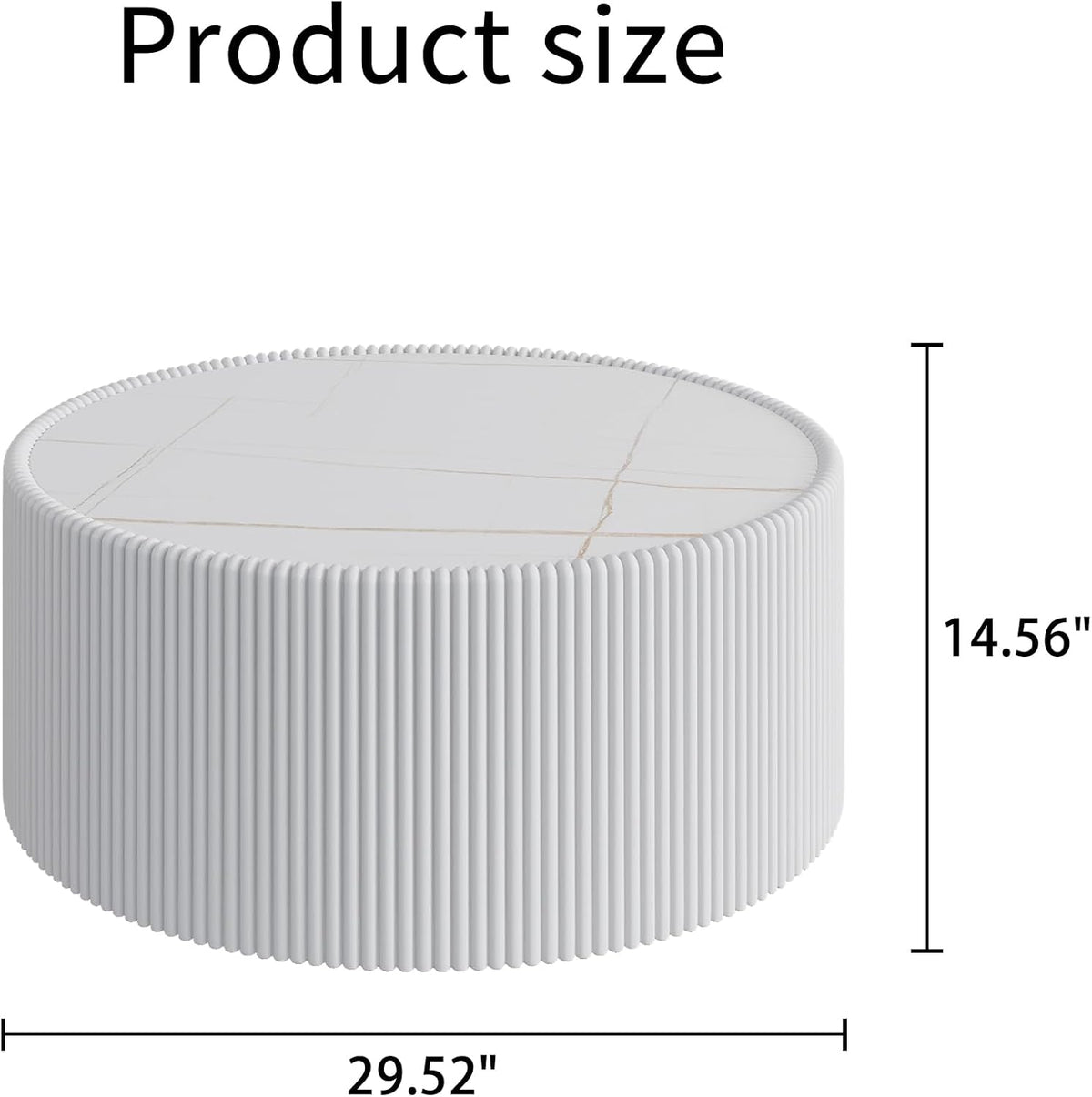 GDFStudio Modern Round Coffee Table, Luxury Sintered Stone Top Circle Coffee Table with PU Leather Drum Base, Creative Shape Small Tables for Living Room Side Tables, Fully Assembled, Milk White-Large