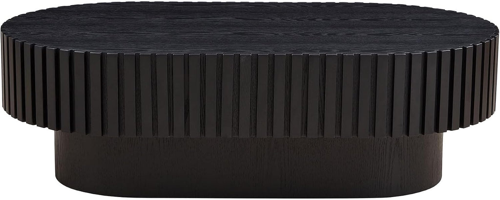 43.7' Oval Wood Coffee Table Black Living Room, Modern Fluted Side Coffe Table | Sturdy Base | Handcrafted Relief Carving, Easy Assembly