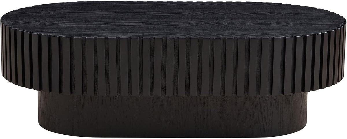43.7' Oval Wood Coffee Table Black Living Room, Modern Fluted Side Coffe Table | Sturdy Base | Handcrafted Relief Carving, Easy Assembly