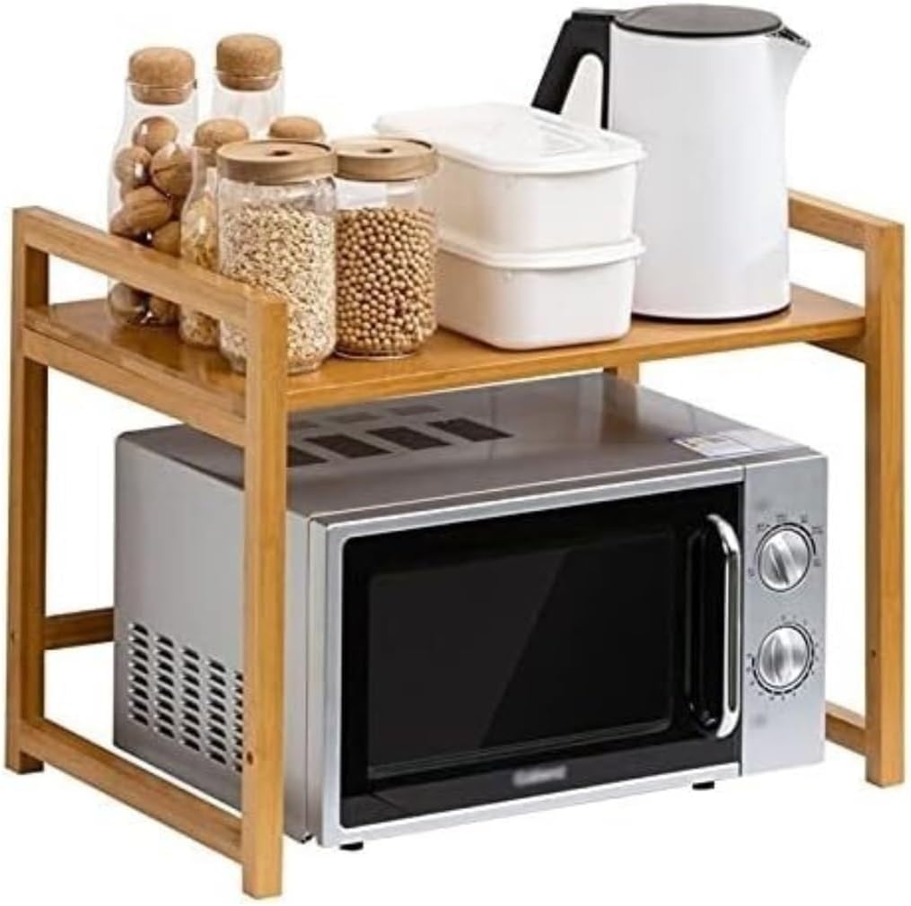 Microwave Stand Bamboo Microwave Oven Rack 2 Tier Stand Toaster Spice Organizer Shelf for Kitchen Storage Storage