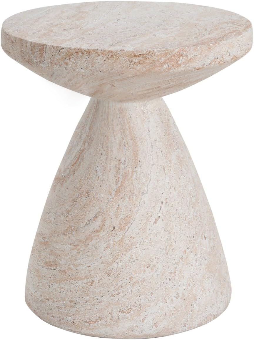 KEVINSPACE Small Side Coffee Table Outdoor MGO Round End Living Room Accent Sofa Bedside Couch Table Bedroom Apartment Indoor 18' W x20.25 H Beige Concrete