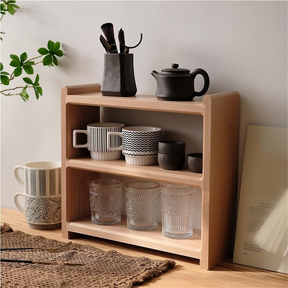Solid Wood Coffee Cup Display Shelf, Multi-Layer Coffee Mug Holder, Countertop Station Wooden Mug Cup Rack, Desktop Storage Rack for Kitchen, Dining Room, Coffee Bar(Large)
