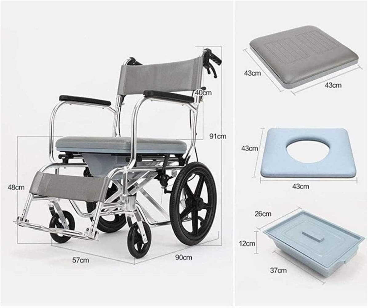 Lightweight Wheelchair Lightweight Folding Wheelchair Portable Medical Transport Wheelchair Toilet Chair w/Handbrakes and Bedpan for Elderly Seniors and Disabled Users Mobility Aids