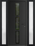 VDOMDOORS Front Exterior Prehung Metal-Plastic Door Frosted Glass | Manux 8112 Matte Black | 2 Side Sidelite Transoms | Residential Doors Entrance Patio Garage 64 x 80 (W14+36+14 x H80) Left-Inswing