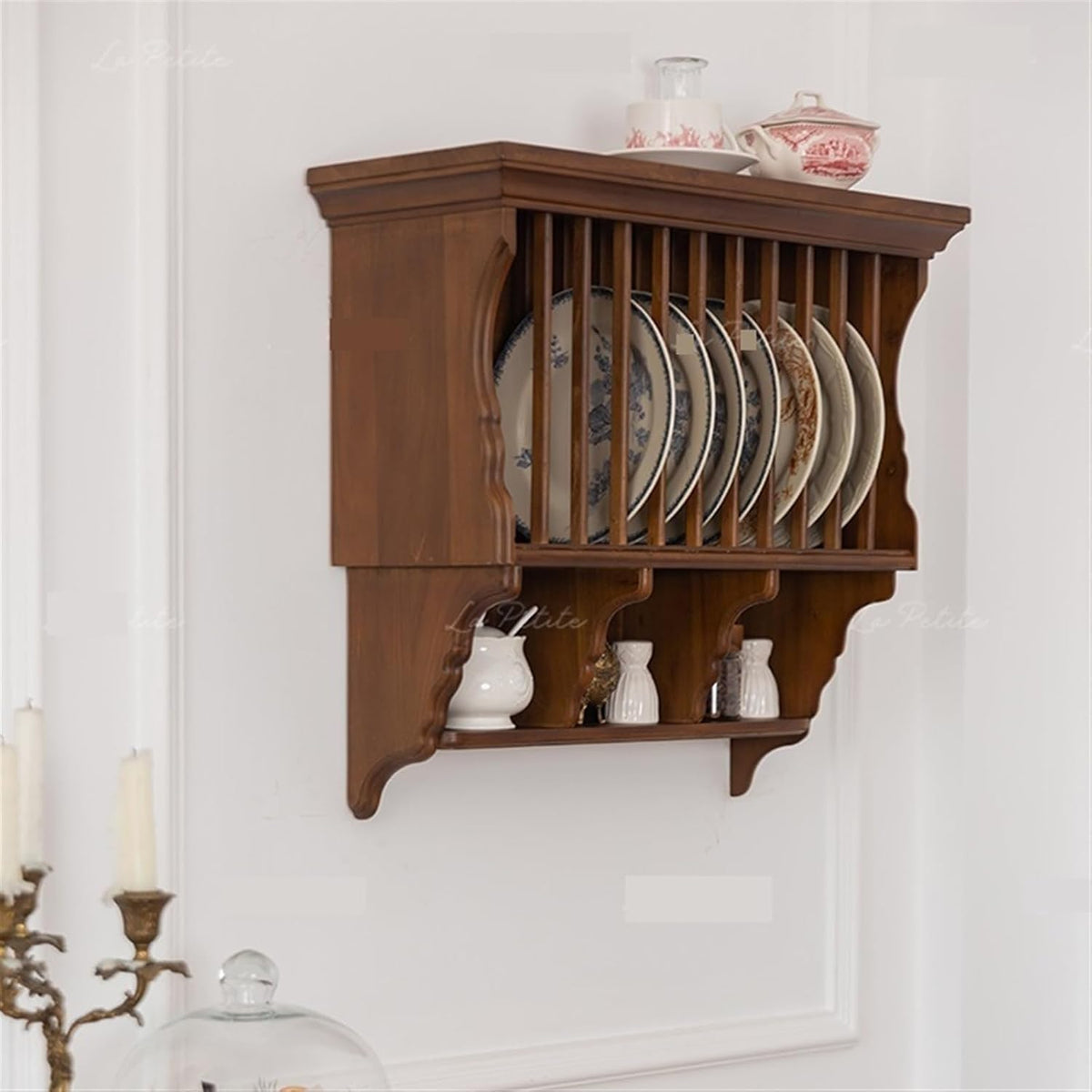 Wall Shelves Floating Shelves Wall Storage Plate Rack, Household Kitchen Dish Rack, Solid Wood Coffee Cup Display Rack