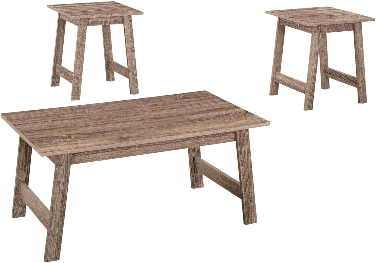 Pemberly Row 3-Piece Coffee Table Set, Particle Board Laminate, Dark Taupe Wood-Look Finish, Includes Rectangular Coffee Table and 2 Square End Tables, Modern Minimalist Design for Living Room Use