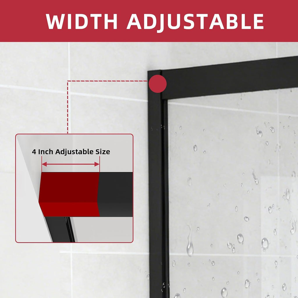 Shower Door 56-60' W x 72' H, Semi-Frameless Sliding Glass Shower Door, 1/4' (6mm) SGCC Tempered Glass Bathroom Sliding Door, Matte Black Finish, 304 Stainless Steel Hardware